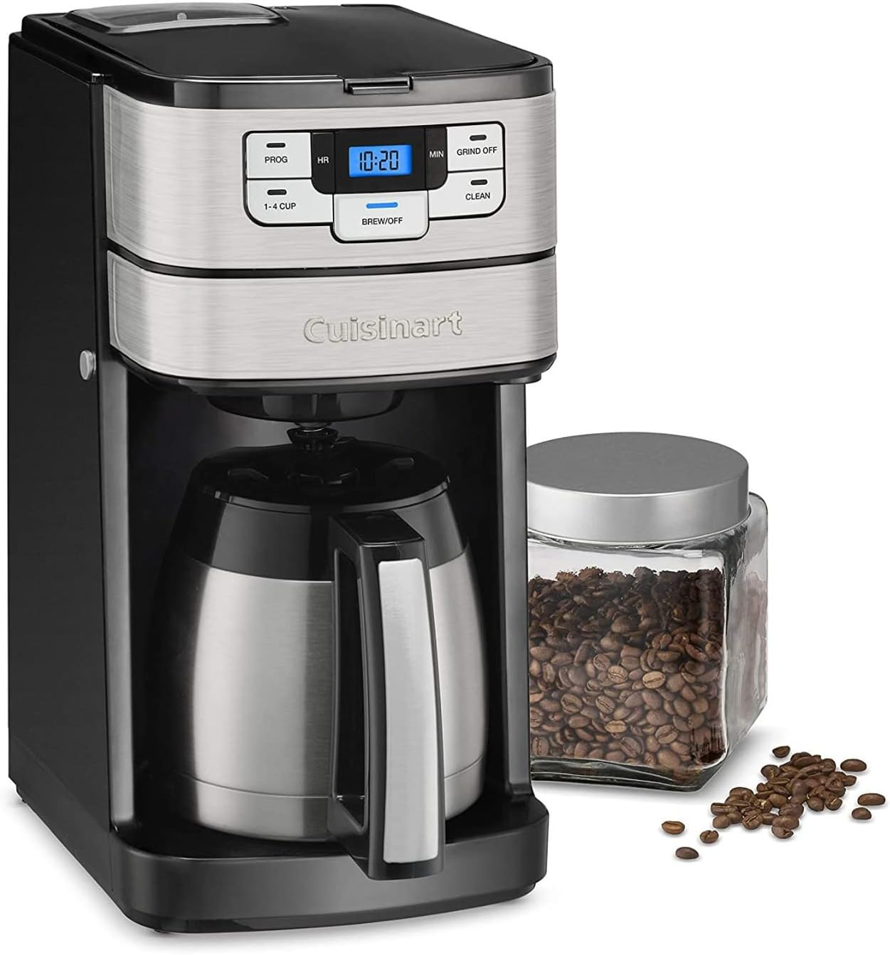 Cuisinart Automatic Grind & Brew 10-Cup Coffee Maker with Blade Grinder, Programmable Coffee Machine Glass Carafe with 1-4 Cup Setting, Brew Pause, Grind-Off Option, DGB-450NAS, Black/Stainless Steel