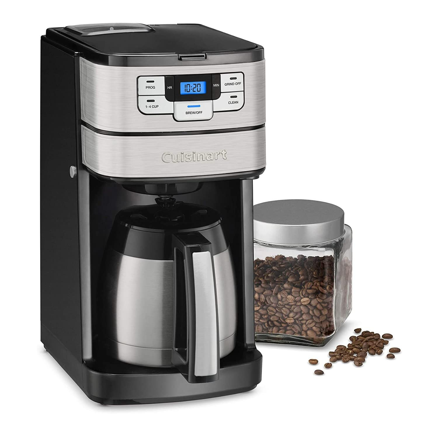 Cuisinart Automatic Grind & Brew 10-Cup Coffee Maker with Blade Grinder, Programmable Coffee Machine Glass Carafe with 1-4 Cup Setting, Brew Pause, Grind-Off Option, DGB-450NAS, Black/Stainless Steel