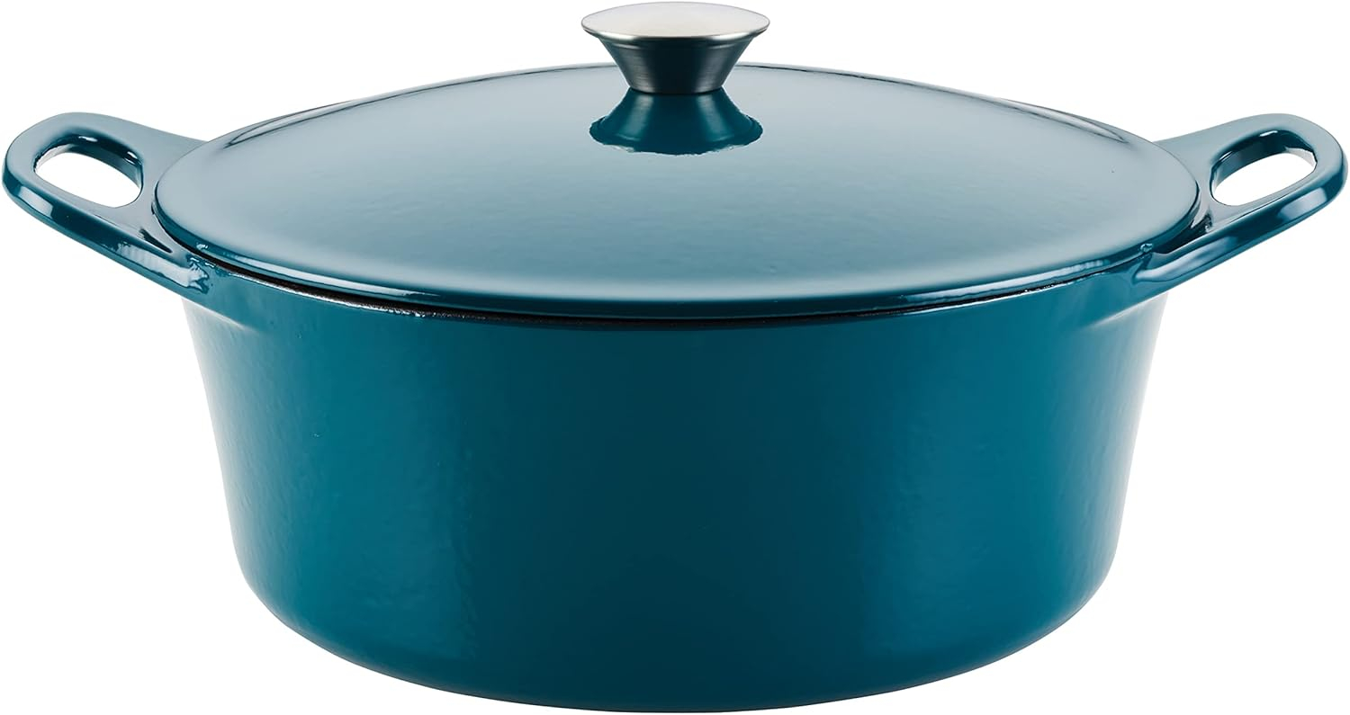Rachael Ray Enameled Cast Iron Dutch Oven Casserole Pot with Lid, 5 Quart, Teal