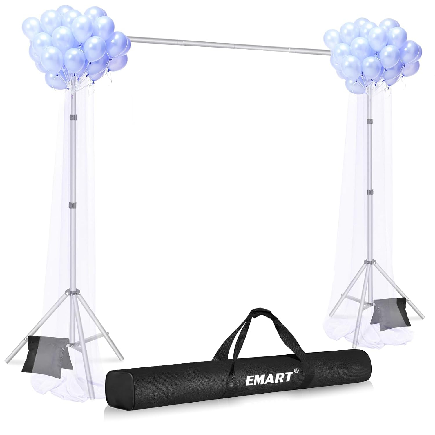 EMART Backdrop Stand 10x7ft(WxH) Photo Studio Adjustable Background Stand Support kit with 2 Crossbars, 8 Clamps, 2 Sandbags and Carry Bag for Parties, Events Decoration, Wedding, Photography -Silver