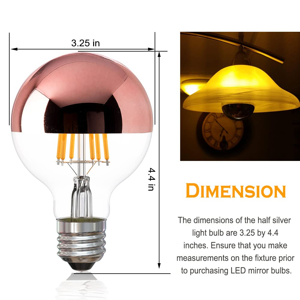 Half Chrome Light Bulb Dimmable, 6W (60 Watt Equivalent) G25/ G80 Globe Shape, 2700K Warm White, Decorative LED Edison Bulb, Rose Gold Tipped Light Bulb, E26 Base, Pack of 2