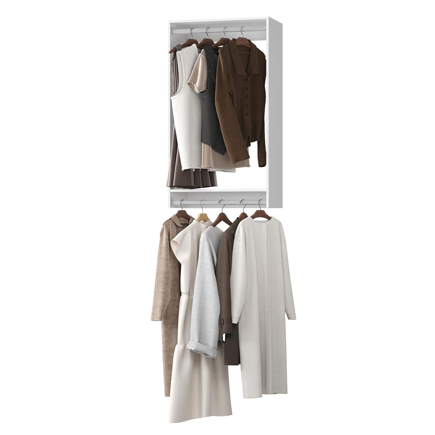 25.5 in. White Walk-in Modular Double Hanging Tower Unit with 1-Shelf, Wall Mount Wood Closet System