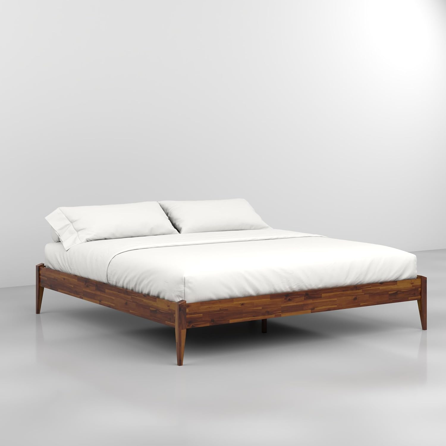 King Size Polished Pine Wood Platform Bed Frame with Headboard