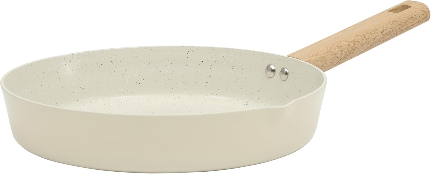 Gibson Home 137732.01 11 in. Marbleton Ceramic Nonstick Aluminum Frying Pan, Cream