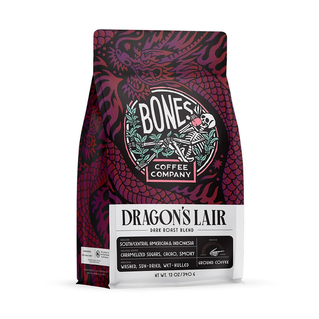 Dragon's Lair Dark Roast Ground Coffee with Smoky Cacao Notes
