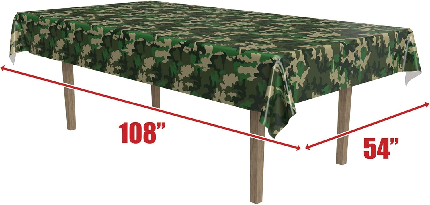 Camouflage Green and Beige Rectangular Plastic Table Cover