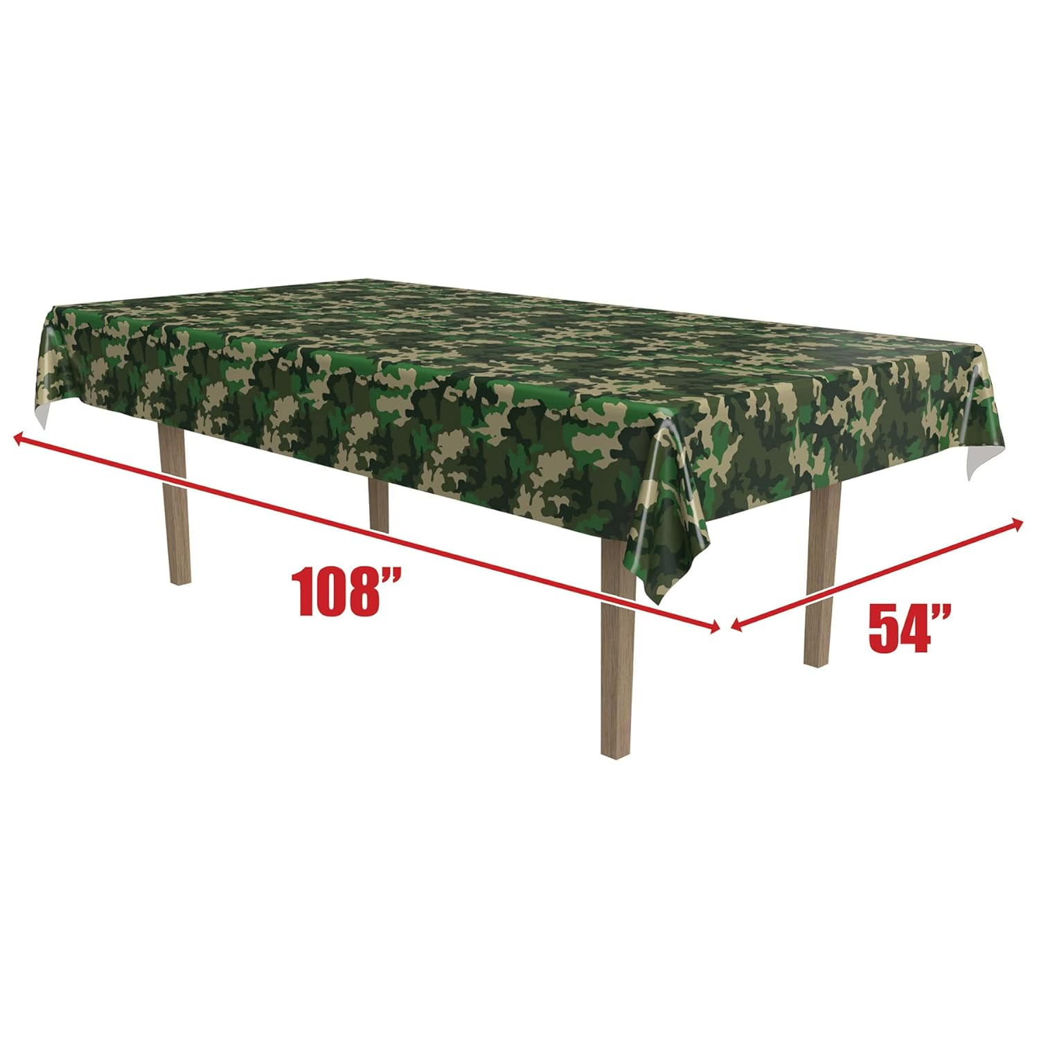 Camouflage Green and Beige Rectangular Plastic Table Cover