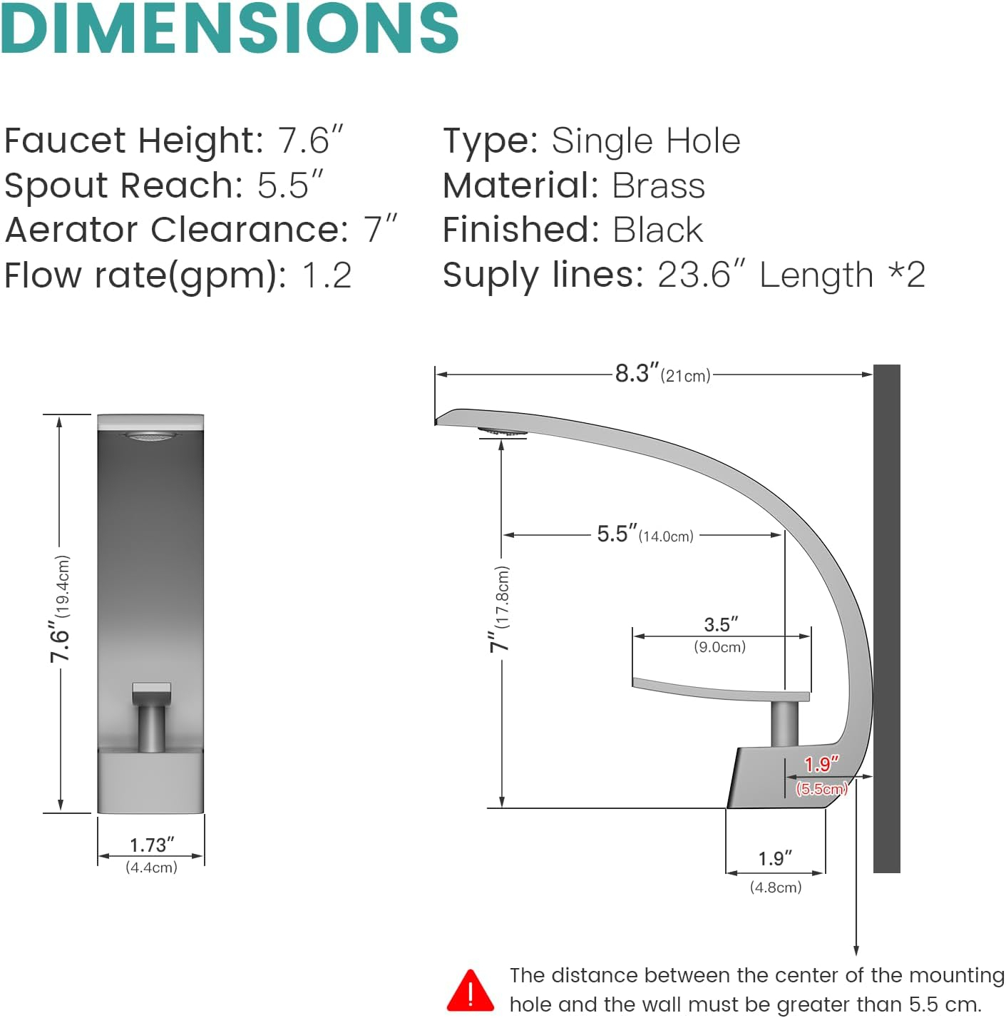 Bathroom Sink Faucet Modern Single Hole 1-Handle Faucet, Matte Black Solid Brass Faucets,Unique Bathroom faucets Mixer Tap