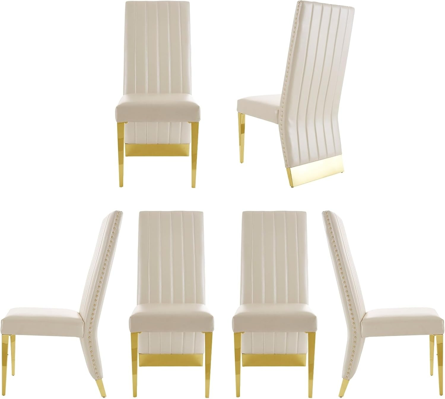 White Faux Leather High Back Side Chair with Gold Metal Legs