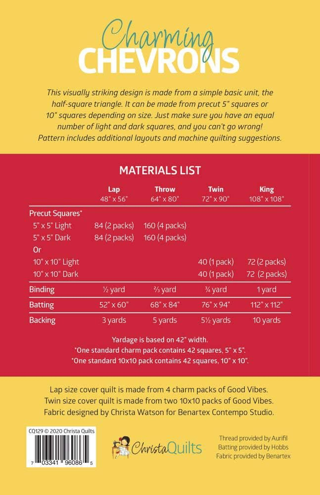 Christa Quilts Charming Chevrons Quilt Pattern, None