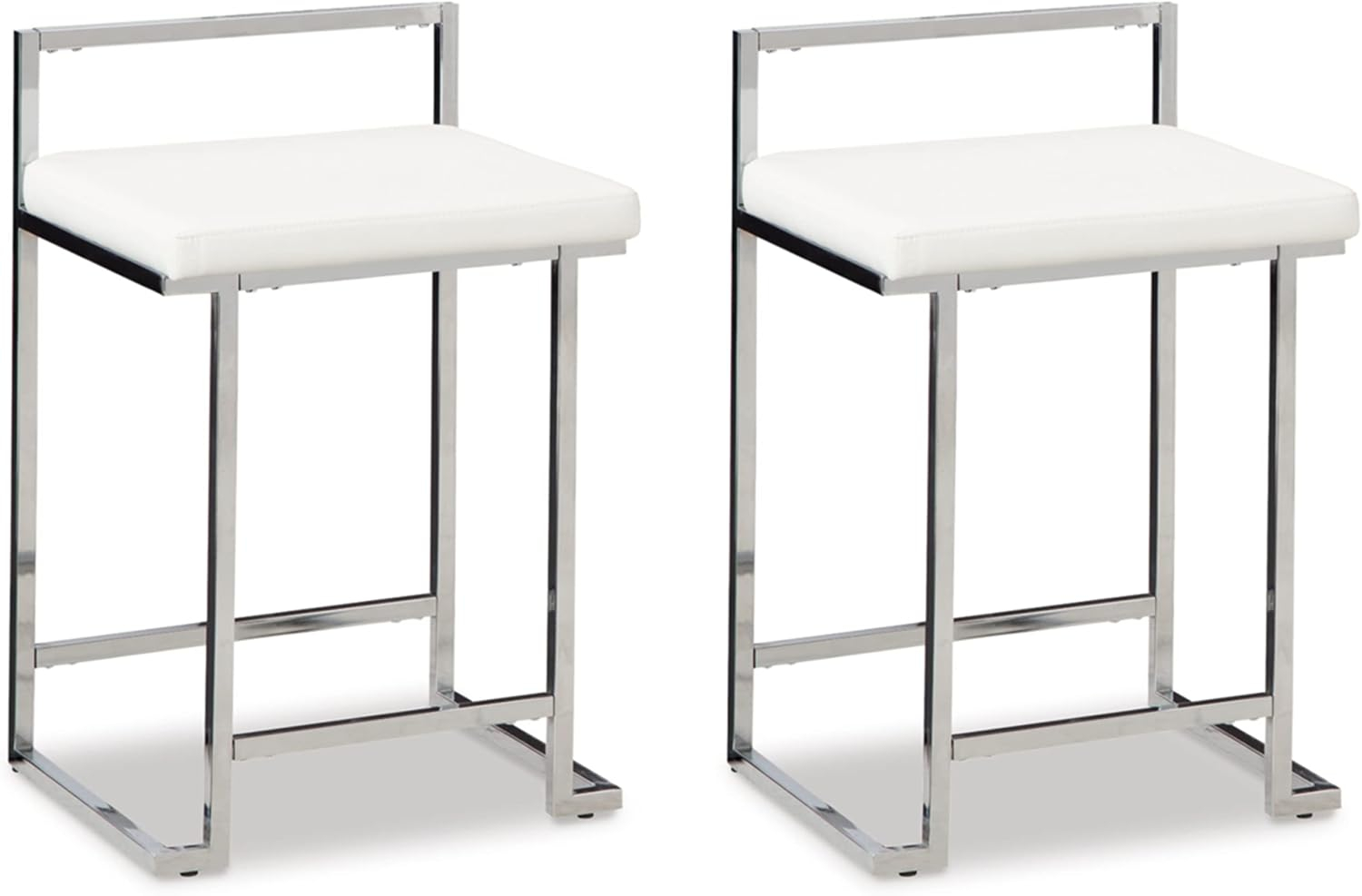 Signature Design by Ashley Madanere Contemporary Upholstered Stool with Metal Frame, 2 Count, White & Chrome