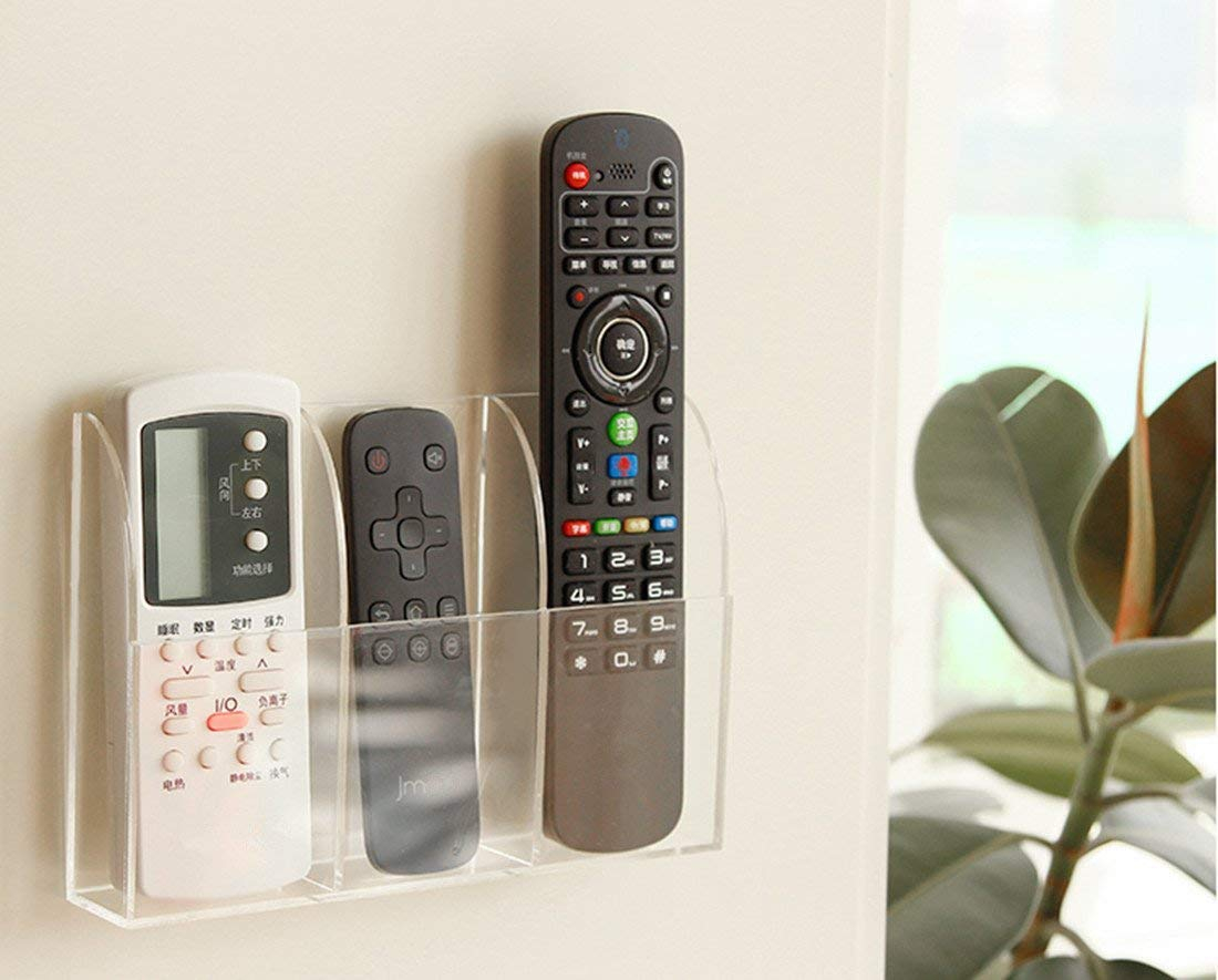 APSOONSELL Remote Control Holder Organizer Wall Mount Acrylic Tidy for Air Conditioner, TV Box, Stereo, 3 Slots