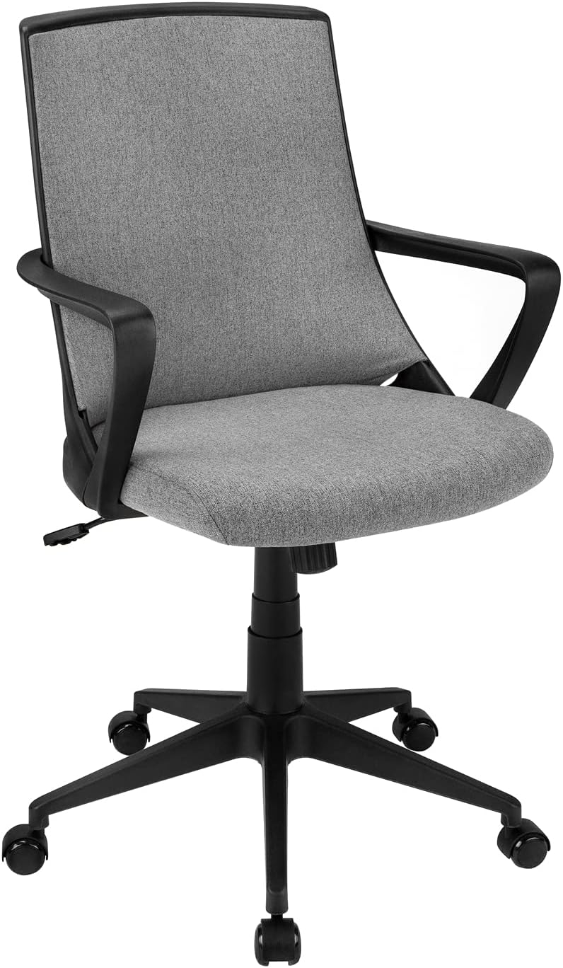 Office Chair - Mid-Back / Fixed Armrests / Fabric Back - Adjustable Height - Dark Grey Fabric / Black
