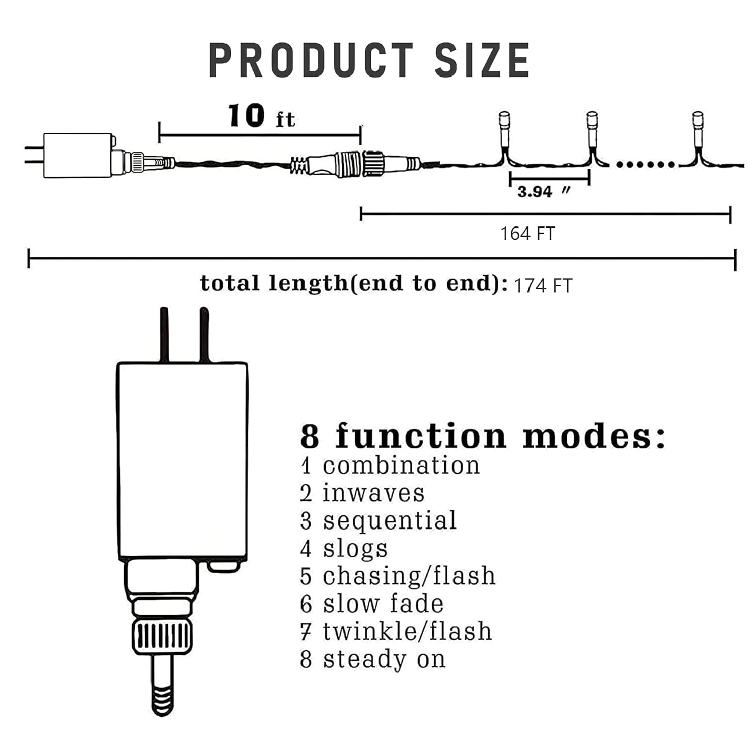 Dazzle Bright 164 FT 500 LED Christmas String Lights, Waterproof Green Wire String Lights with 8 Modes, Outdoor Christmas Decorations for Indoor Garden Party Yard Decor (Warm White)