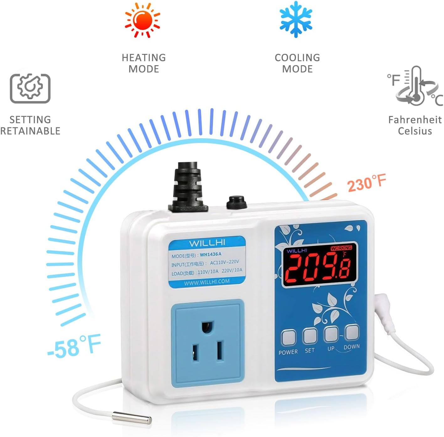 WILLHI WH1436A Temperature Controller 110V Digital Thermostat Switch Sous Vide C