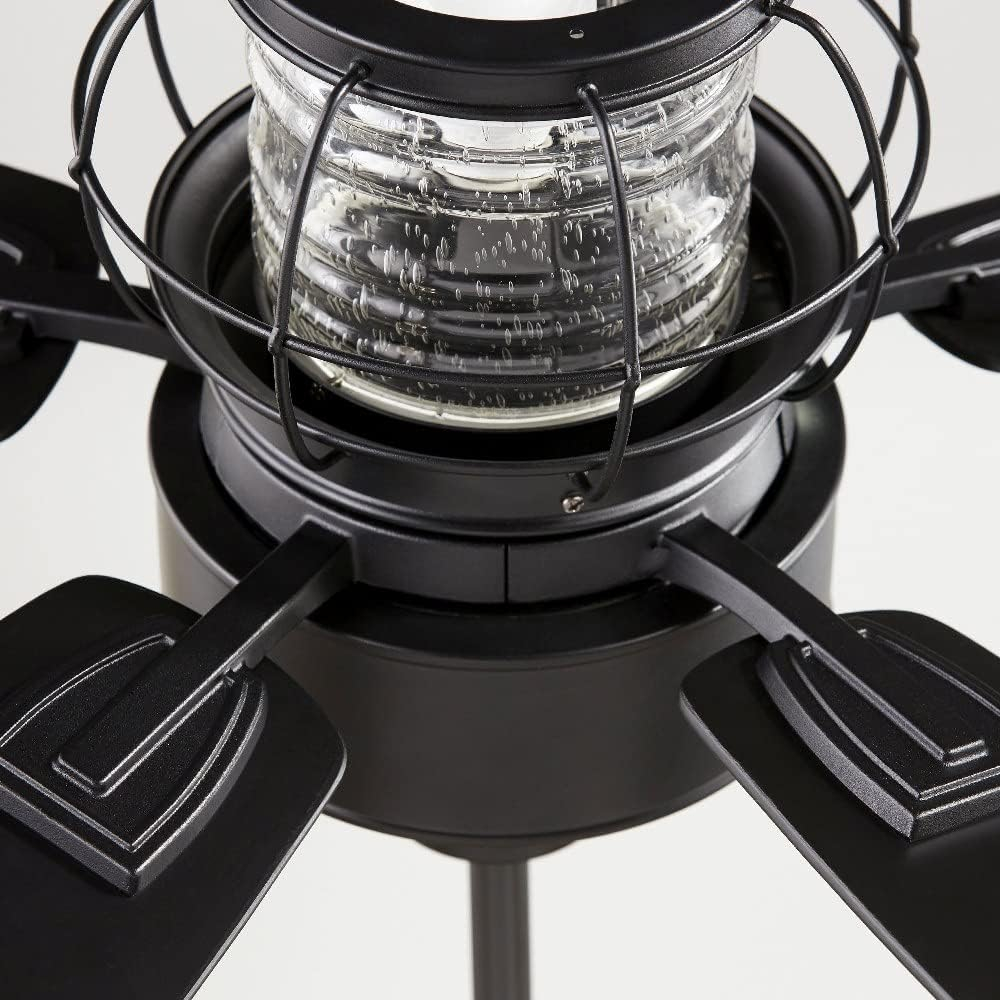 Quorum 3525-65 Protruding Mount, 5 Weathered Oak Blades Ceiling fan with 14 watts light, Satin Nickel