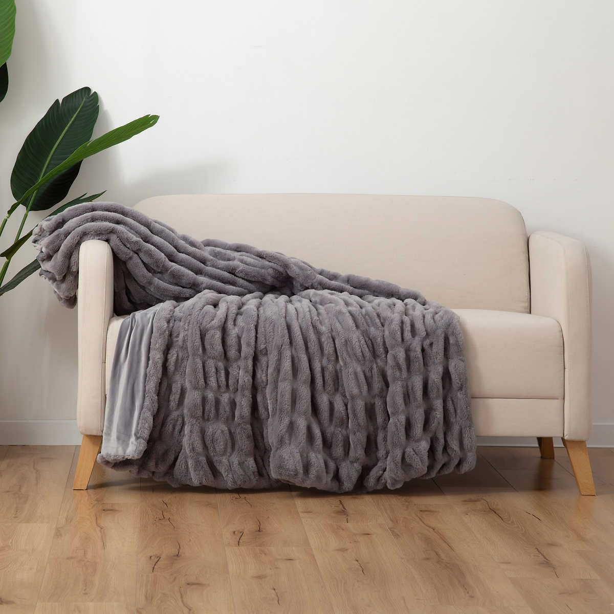 Gray Faux Fur Reversible Throw Blanket, 60" x 70"
