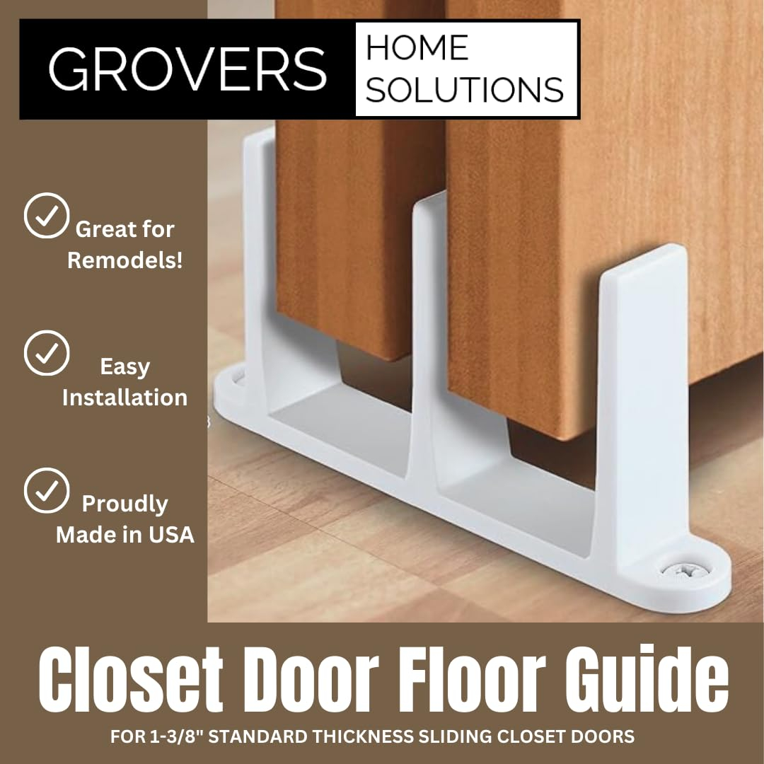 Grovers Home Solutions Universal Sliding Closet Door Floor Guide Bracket Tall, Extra White Durable PLA Construction Barn Door Hardware