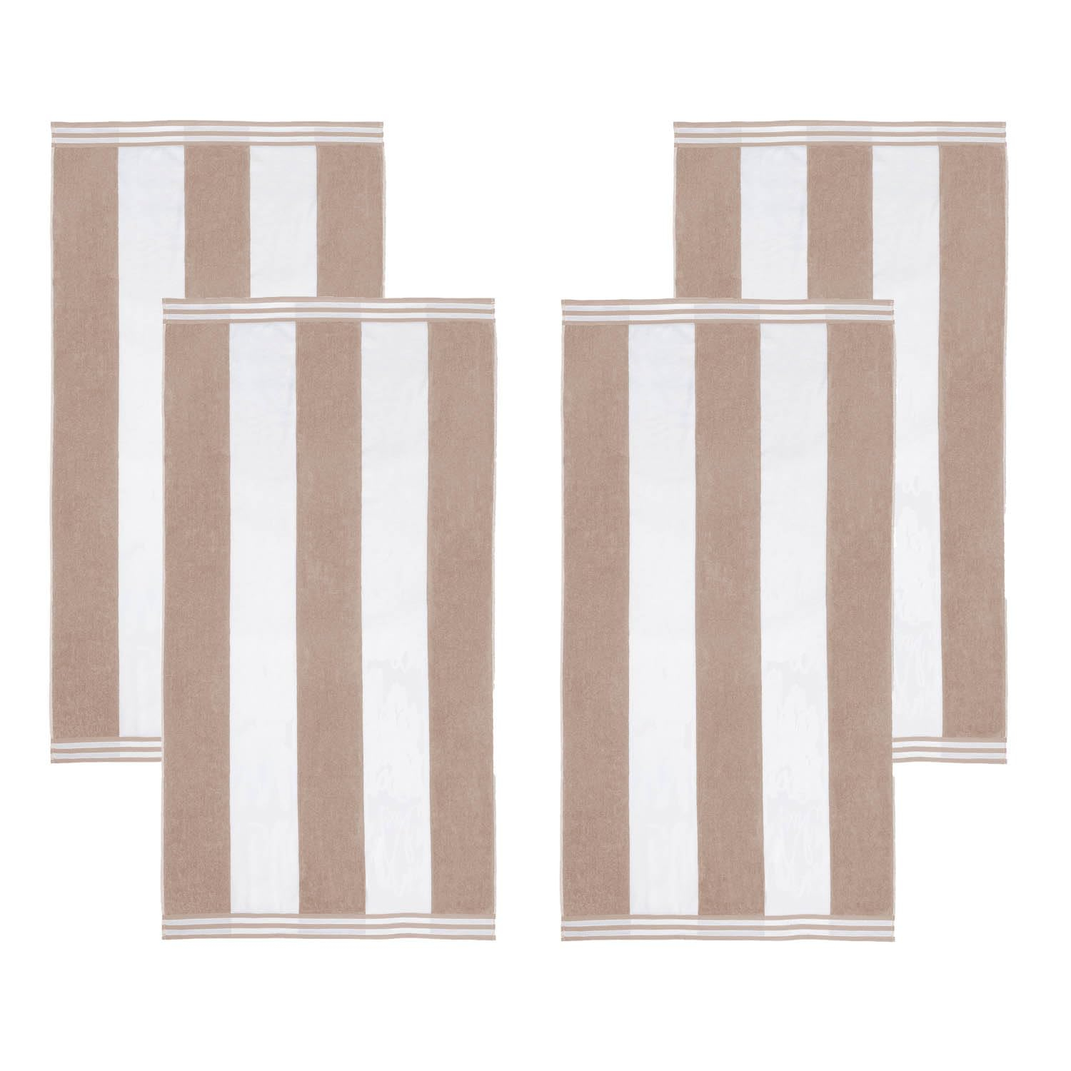 Superior Cabana Striped 4-Piece Oversized Cotton Beach Towel Set, Taupe