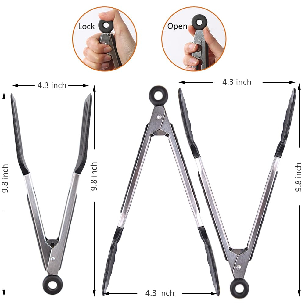 9 Inch Small Kitchen Tongs Set of 3, Silicone Cooking Tongs with Silicone Tips and Stainless Steel Handle, Tongs for Cooking, Serving