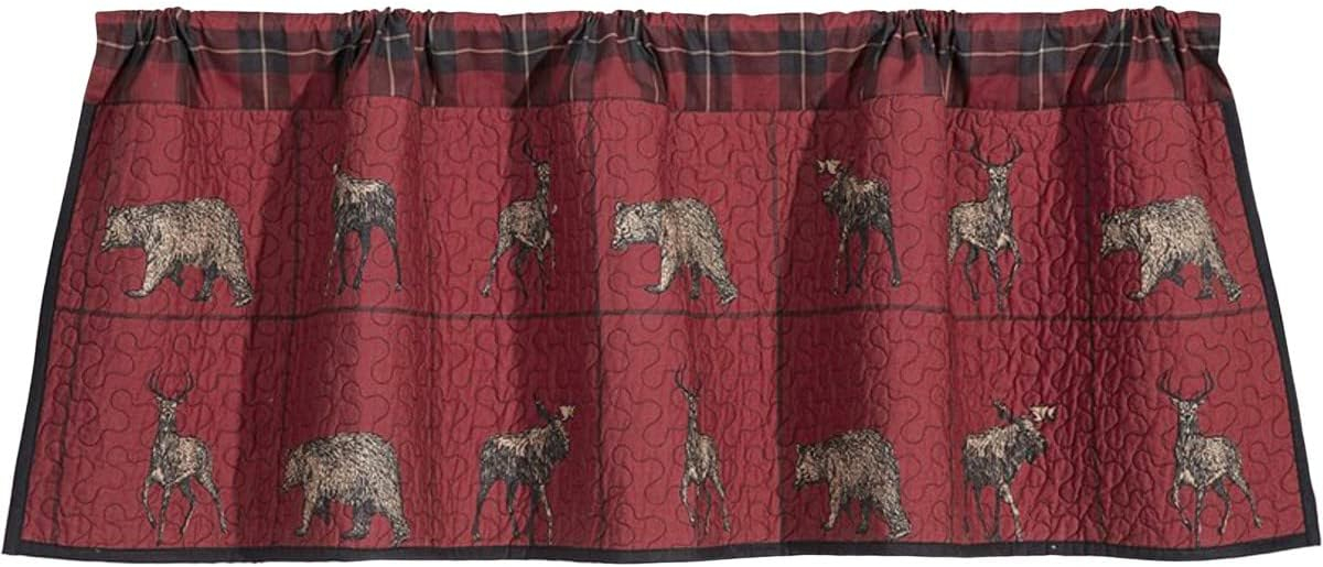 Paseo Road by HiEnd Accents Woodland Plaid Red Navy Blue Cotton Woodland Bear Deer Moose Kitchen Valance Rod Pocket 18x56 inch