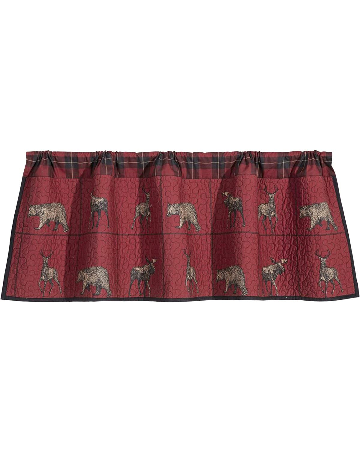 Paseo Road by HiEnd Accents Woodland Plaid Red Navy Blue Cotton Woodland Bear Deer Moose Kitchen Valance Rod Pocket 18x56 inch