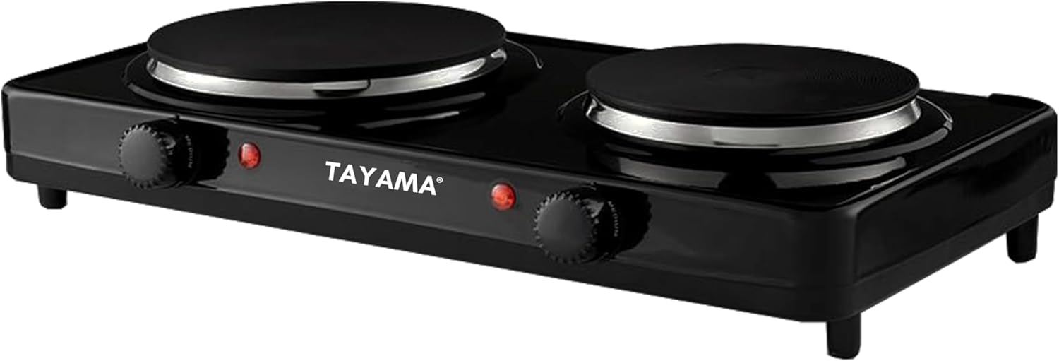 Tayama  Dual Burner Diecast Hot Plate with Temperature Controls, Black