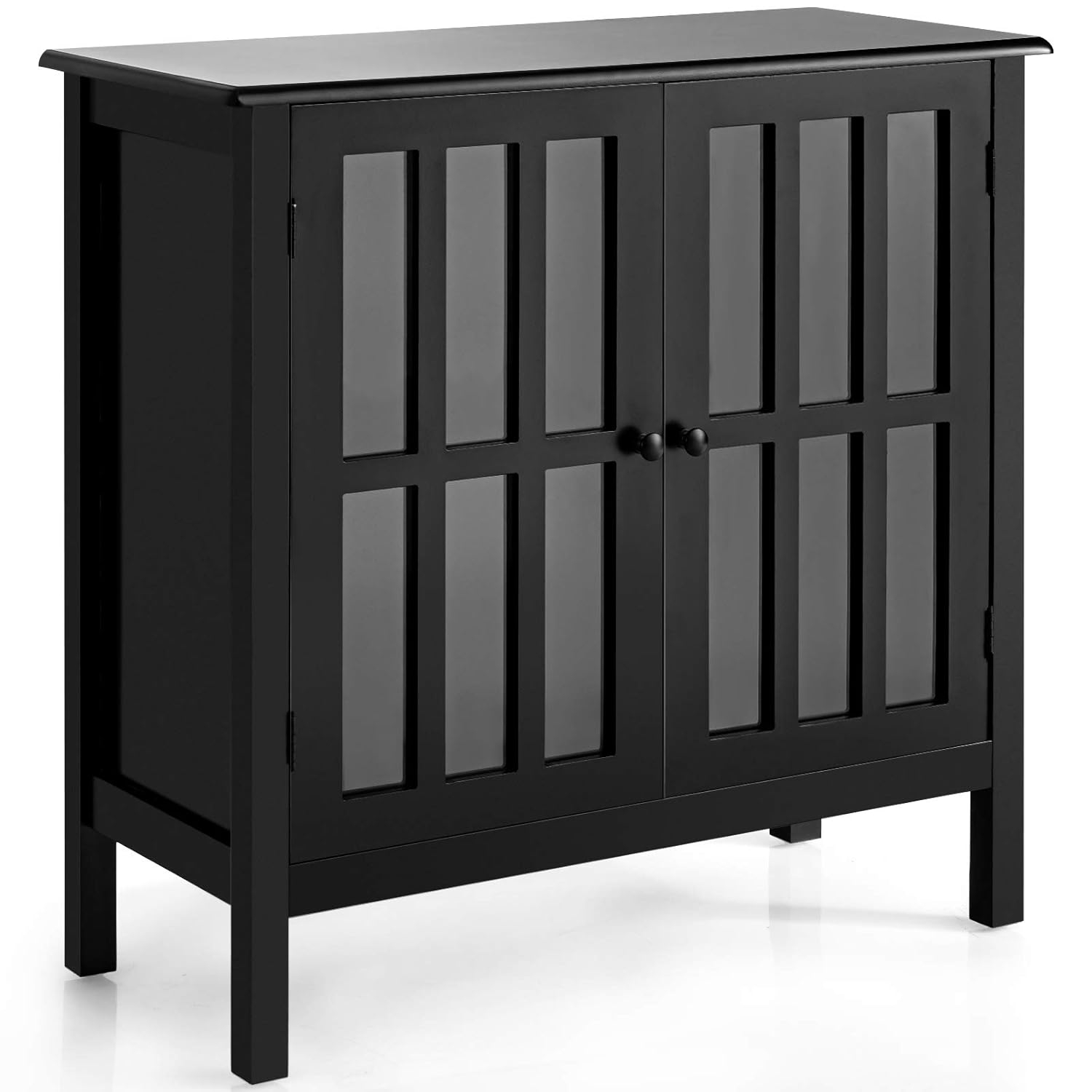 Tangkula Sideboard Buffet Storage Cabinet, with 2 Glass Doors, Liquor Curio Cabinet for Home Kitchen Dining Room, Cupboard Console Table (Black)