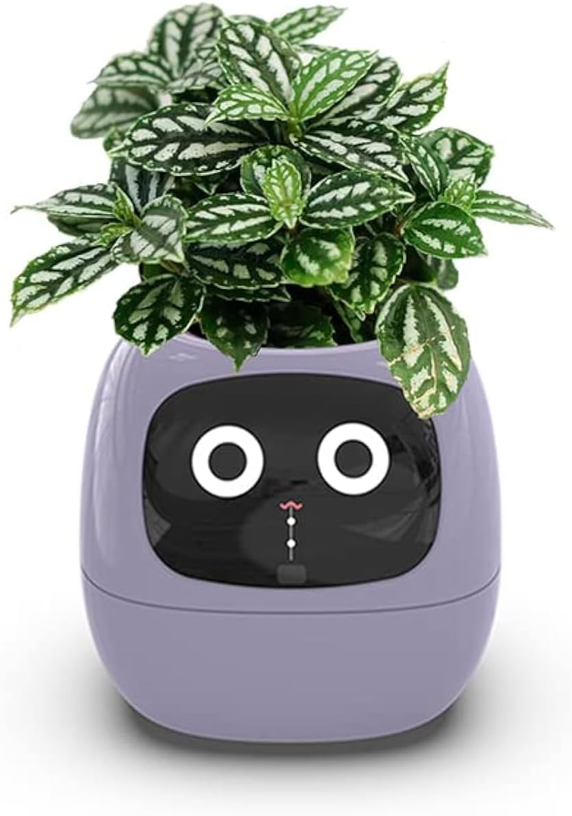 SENIURIS Ai Smart Planter, Intelligent Multiple Pets Like Expressions Flowerpots with Sensors, Smart AI Chips Make Rasising Plants Easy and Fun for Living Room. (Purple)
