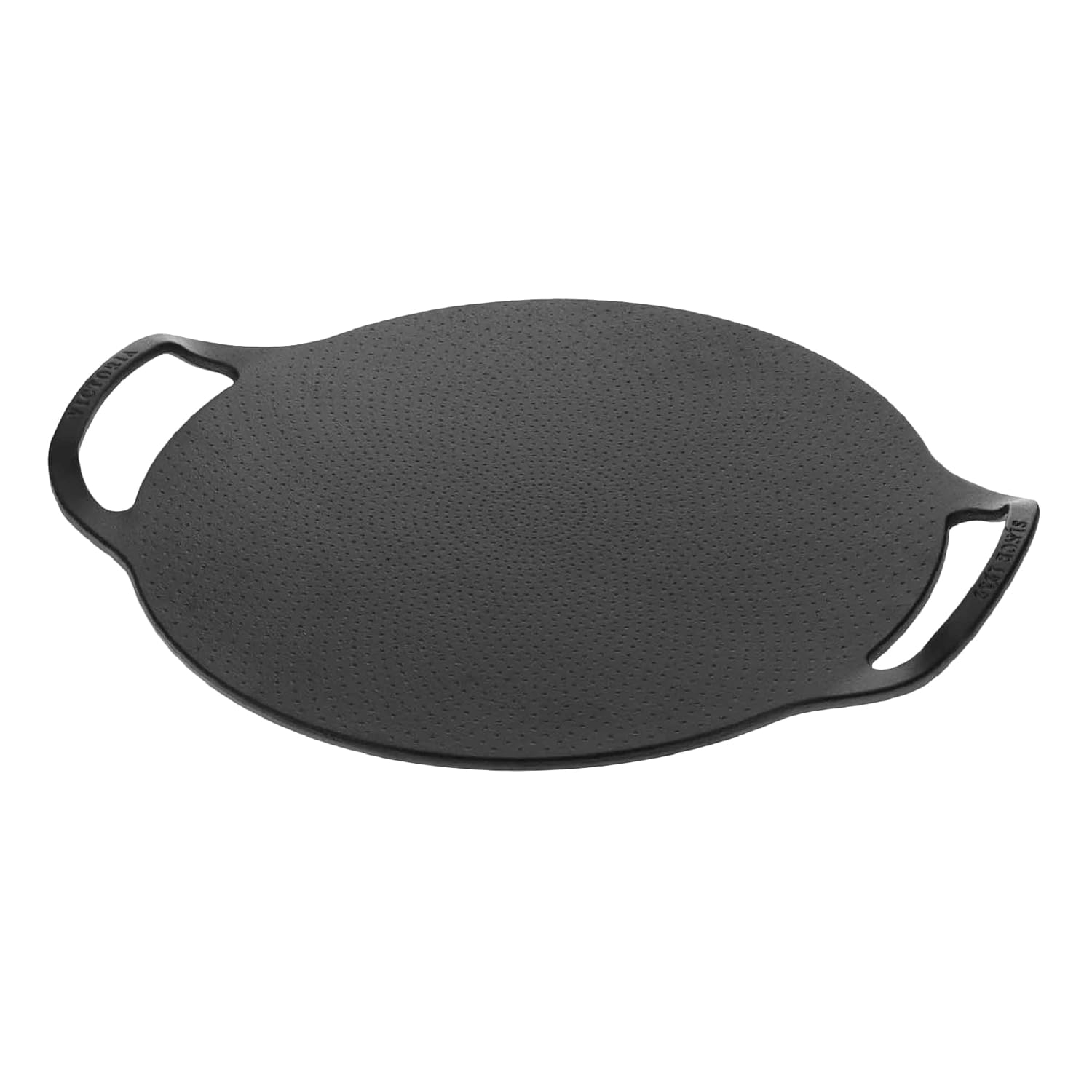 Victoria 15-Inch Black Cast Iron Pizza Pan with Handles