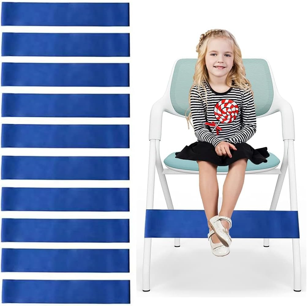 10 Pack Chair Bands for Kids with Fidgety Feet, Classroom Must Haves, Flexible Seating Chair Bands for Sensory Focus, Fidget ADHD Autism School Desks Supplies (Blue)