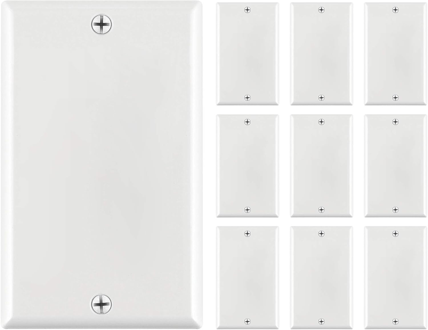 Cmple - [10 PACK] White Standard 1-Gang Blank Wall Plate, Standard Size, Polycarbonate Thermoplastic Panel GFCI Electrical Wall Plate Single-Gang Cover