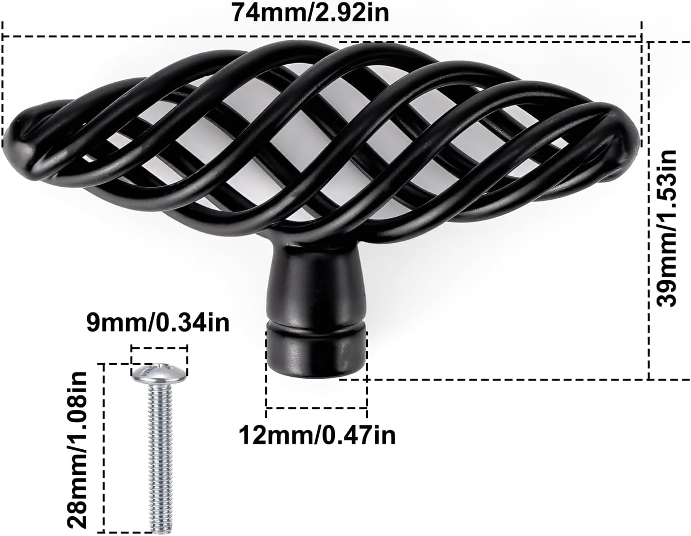 6 Pack Muted Black Birdcage Nest Twist Cabinet Wardrobe Door Handle Drawer Cupboard Kitchen Dresser Pull Single Hole