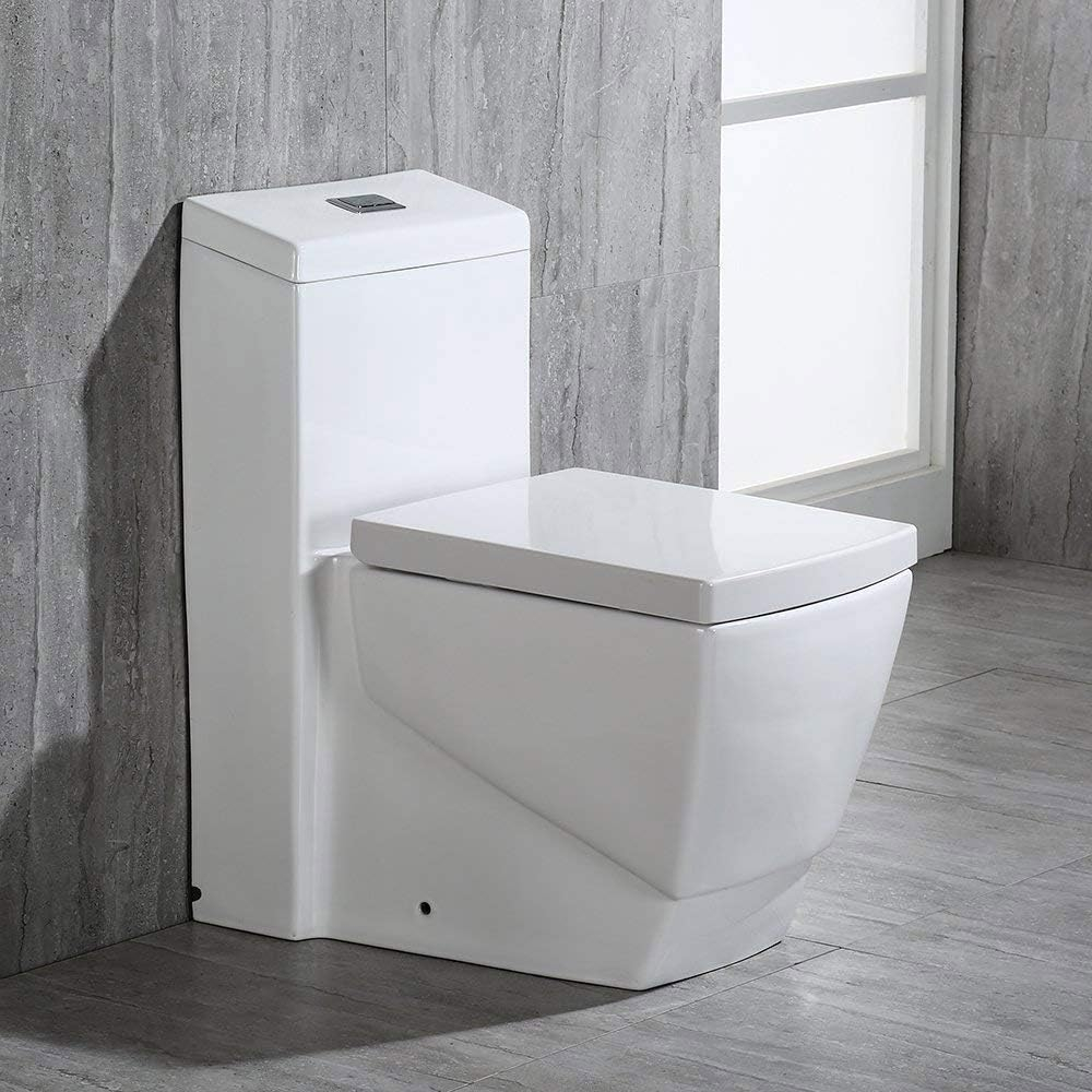 WOODBRIDGE T-0020 Dual Flush Elongated One Piece Toilet with Soft Closing Seat Design, Deluxe Square
