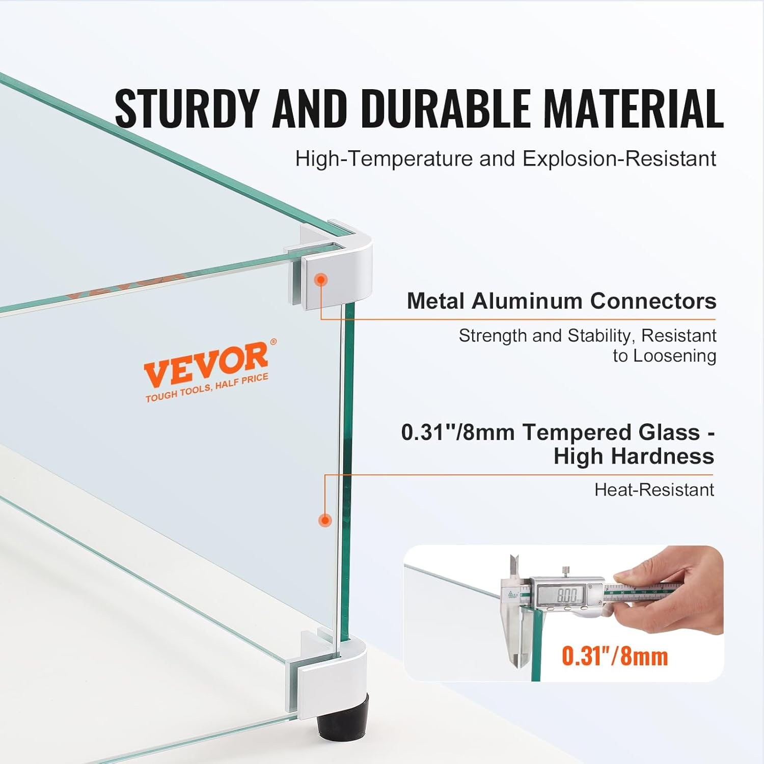 Rectangular Tempered Glass Wind Guard with Aluminum Brackets