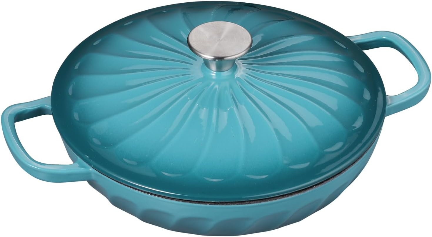 4 SEASONS FURNITURE 7 QT Enameled Cast Iron Oval Dutch Oven with Lid – Non-Stick Coating & Dual Handles