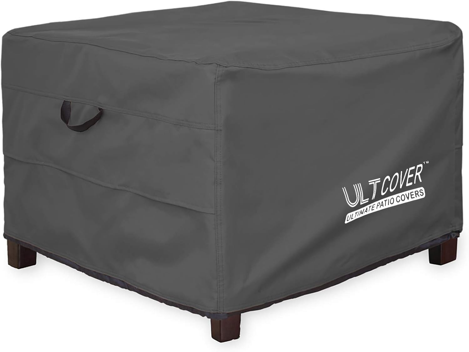 ULTCOVER Waterproof Patio Ottoman Cover Square Outdoor Side Table Furniture Covers Size 22L x 22W x 18H inch, Black