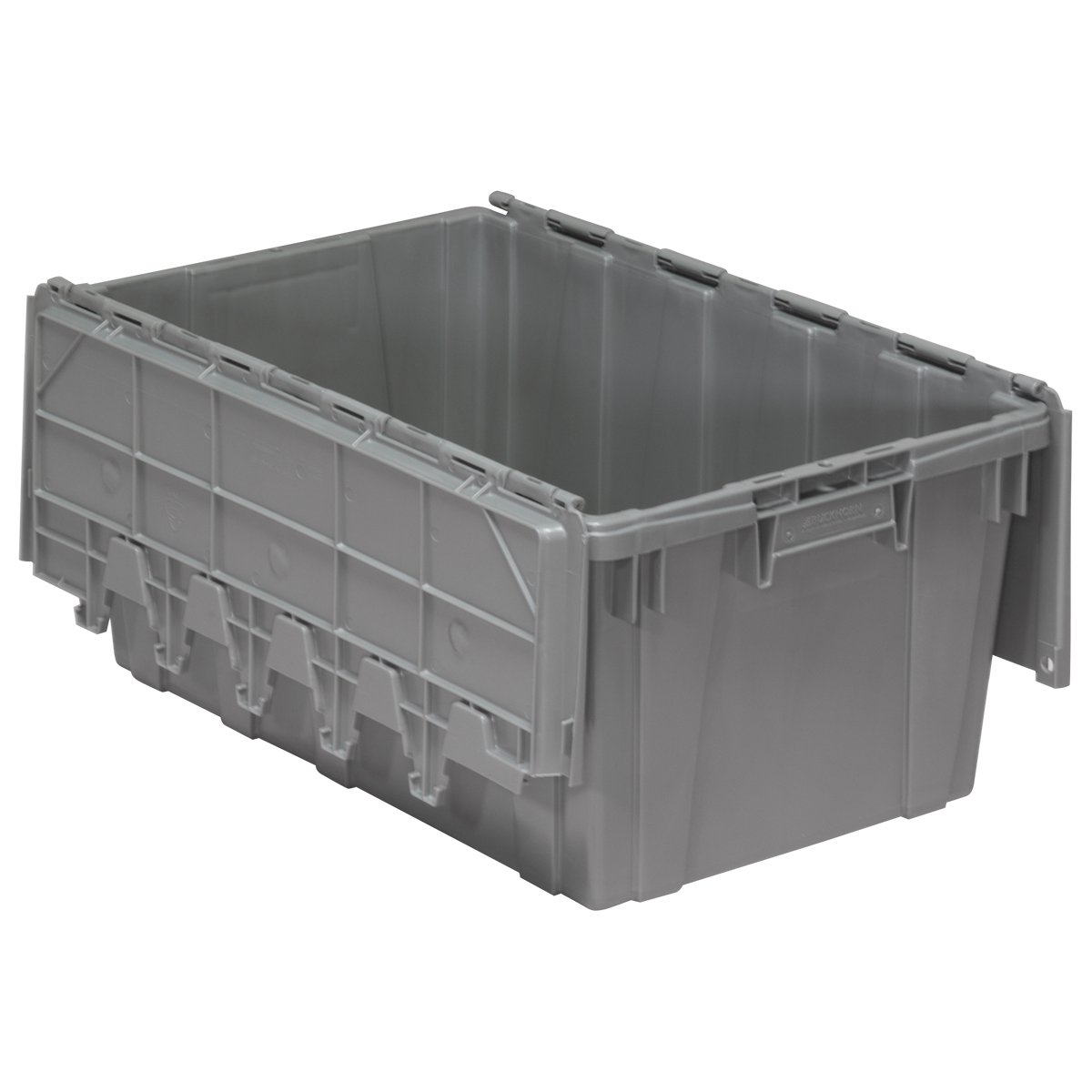 Gray Industrial Plastic Stackable Storage Tote with Lid