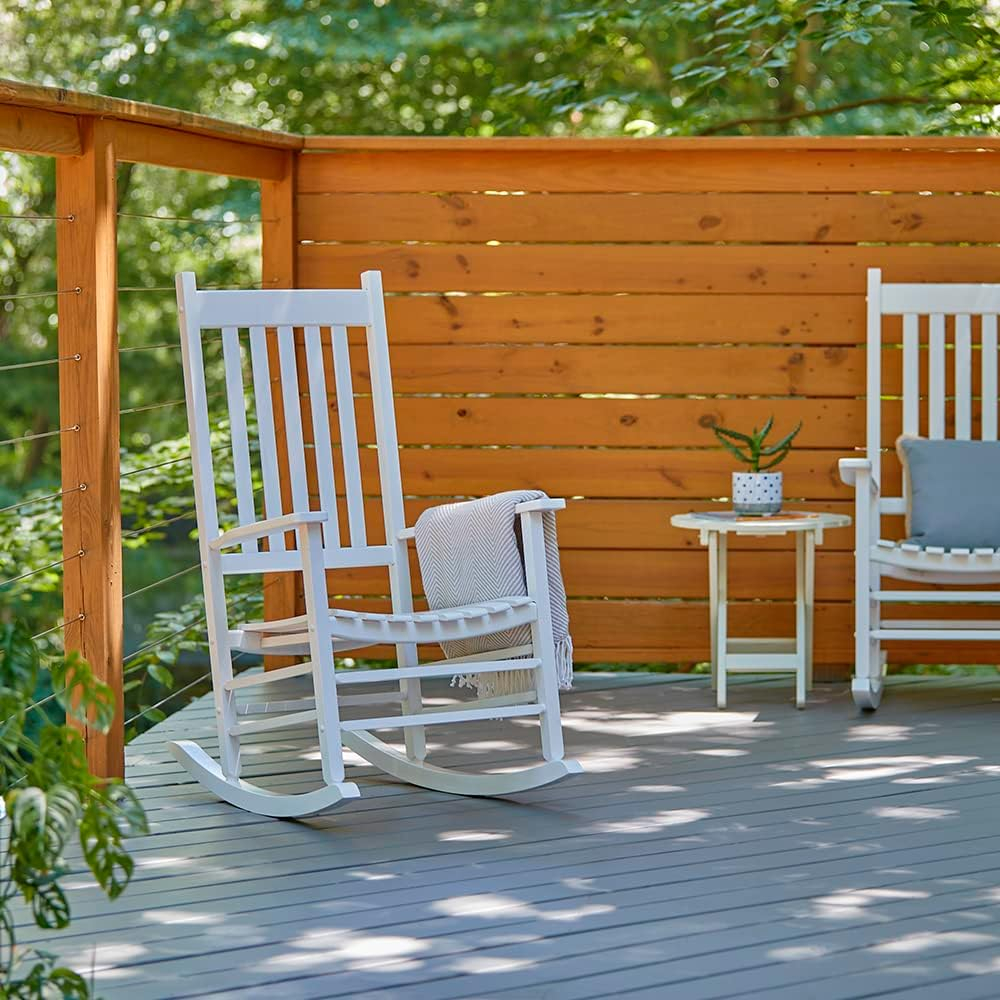 White Solid Wood Outdoor Rocking Chair with Arms