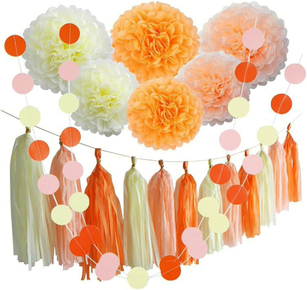 Orange Fall Party Hanging Decorations Thanksgiving Party Ceiling Hangings Wedding Decorations Tissue Paper Pom-Poms Tassel Garlands Baby Shower Birthday Party Decorations SF1