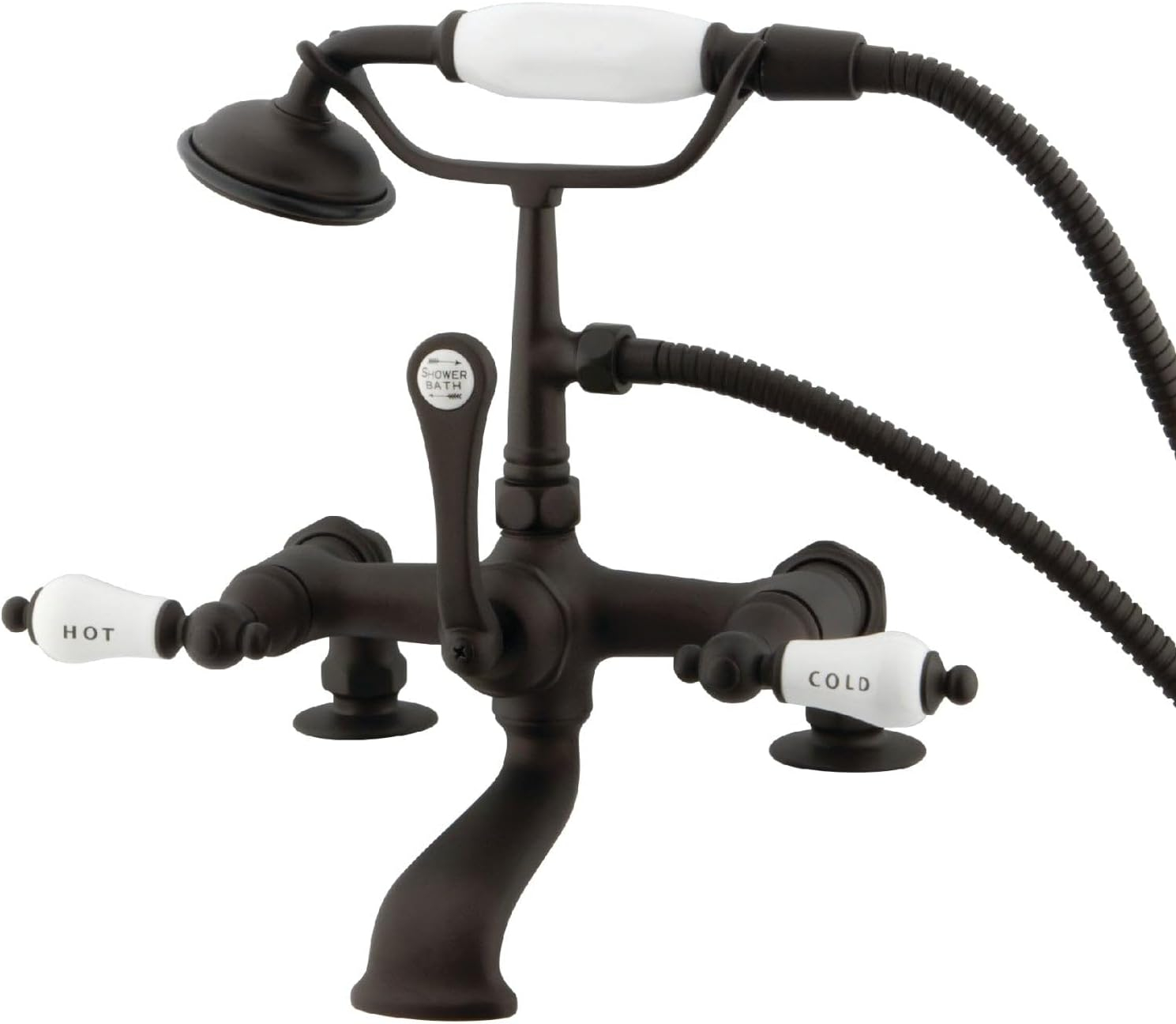 Hot Springs Triple Handle Wall Mounted Clawfoot Tub Faucet with Handshower