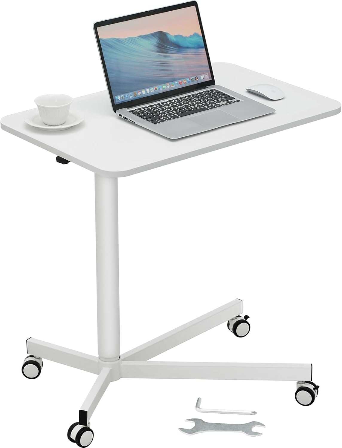 Mobile Standing Desk, 28.5"-44.2" Gas-Spring Height Adjustable Sit-Stand Desk, 360° Swivel Wheels (2 Lockable) Portable Rolling Laptop Table Computer Cart for Home Office School, 44LBS Loading