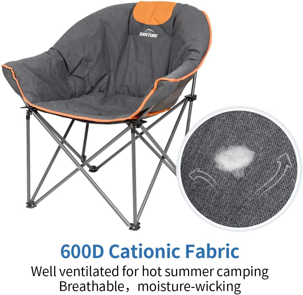 OUTDOOR LIVING SUNTIME Sofa Chair, Oversize Padded Moon Leisure Portable Stable Comfortable Folding Chair for Camping, Hiking, Carry Bag
