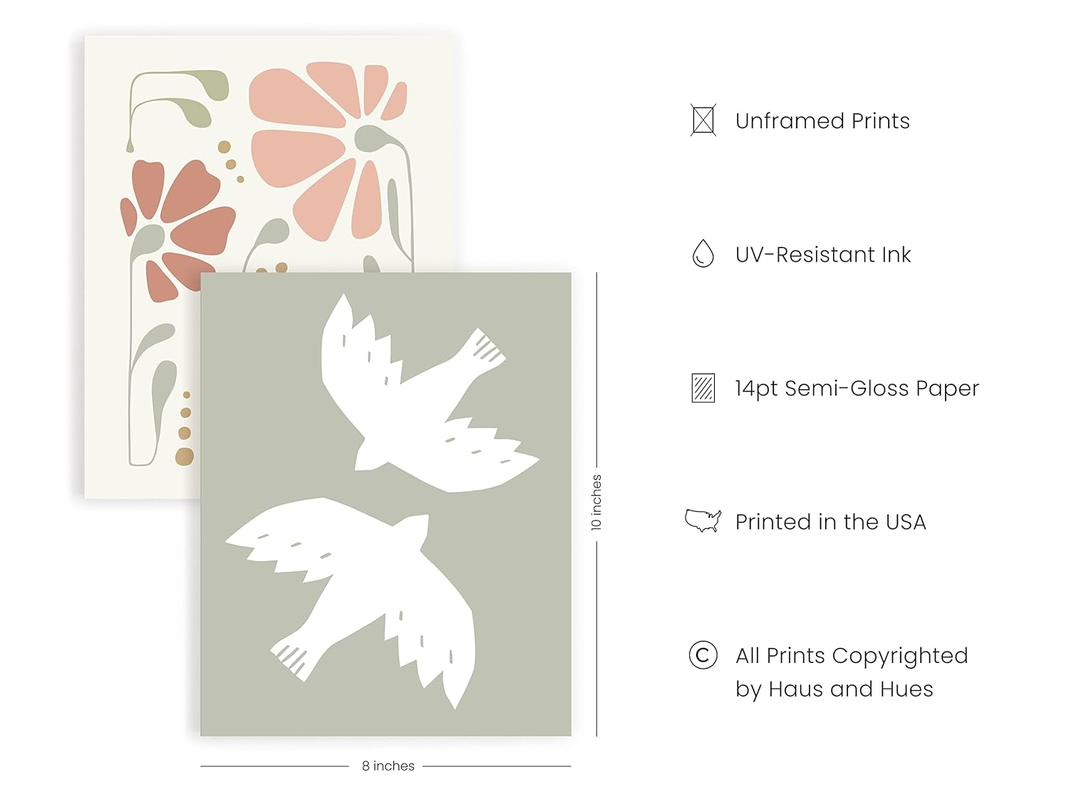 HAUS AND HUES Boho Posters - Set of 4 Nature Wall Prints, Neutral Art, Minimal Art Print, Modern Gallery Wall, Botanical Print, Coral and Green, Boho Posters For Room Aesthetic, (8x10, Unframed)