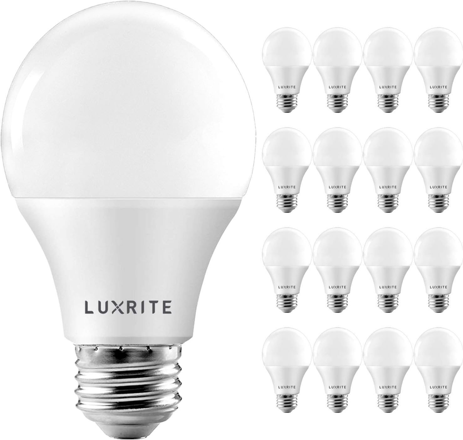LUXRITE A19 LED Light Bulb 60W Equivalent, 3000K Soft White Dimmable, 800 Lumens, Standard LED Bulb 9W, E26 Base, Energy Star, Enclosed Fixture Rated, Perfect for Lamps and Home Lighting (4 Pack)