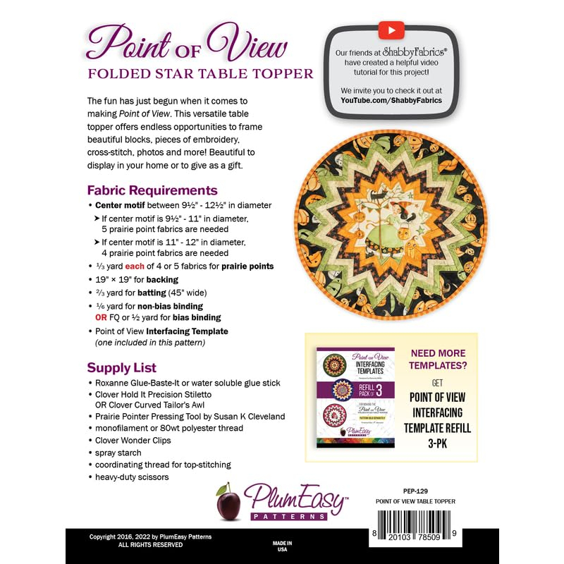 Point of View Folded Star Embroidered Table Topper Pattern