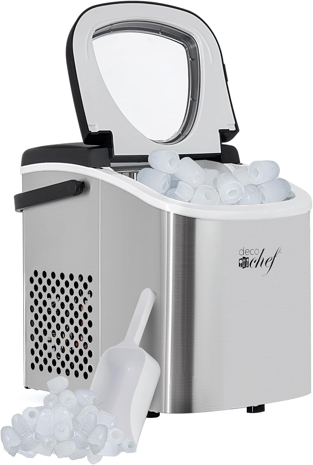 Open Box Deco Chef Compact Countertop Ice Maker 26 LBs in 24 Hours, 9 Ice Cubes in 6 Minutes, Stainless
