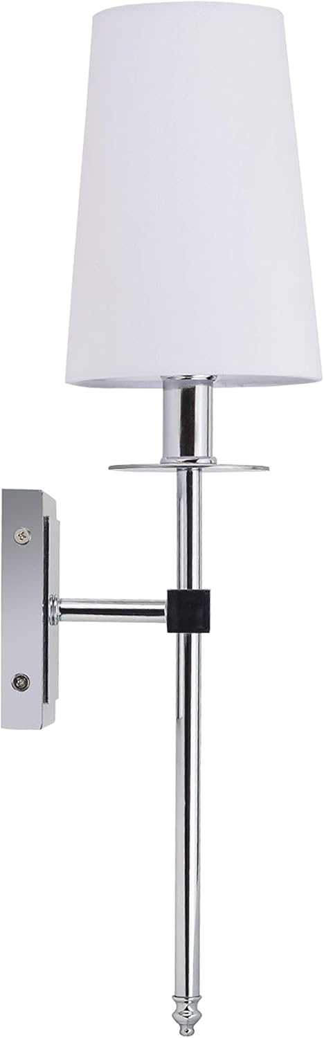 Linea di Liara Torcia Chrome Wall Sconce With White Fabric Shade - Modern Bathroom, Bedroom, and Hallway Light Fixture - Indoor Lighting, UL Listed