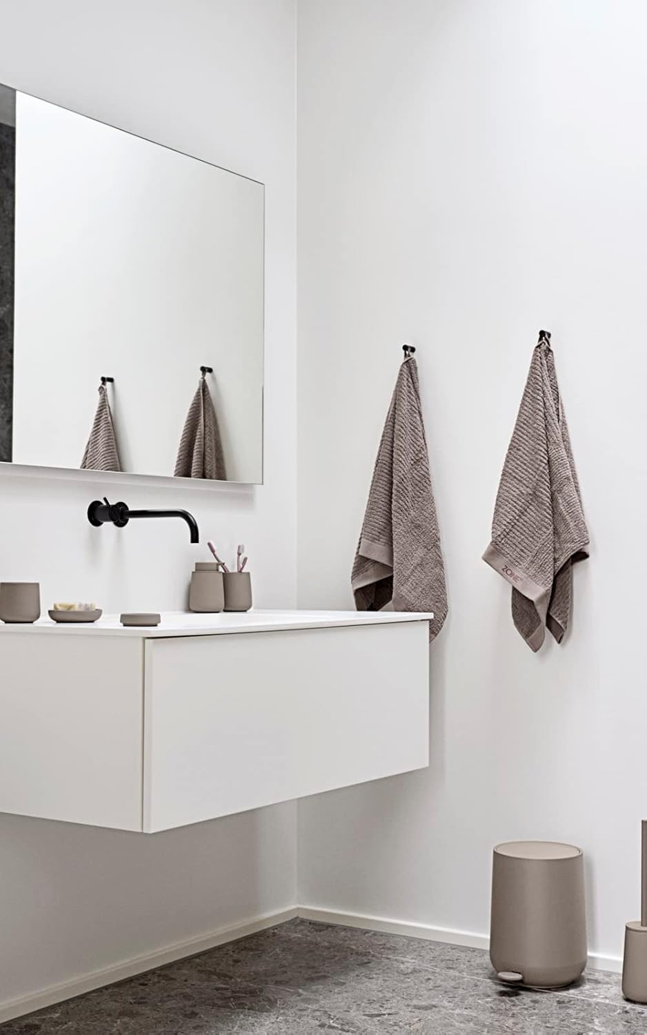 Taupe Ceramic Soft Touch Toilet Brush Holder Set