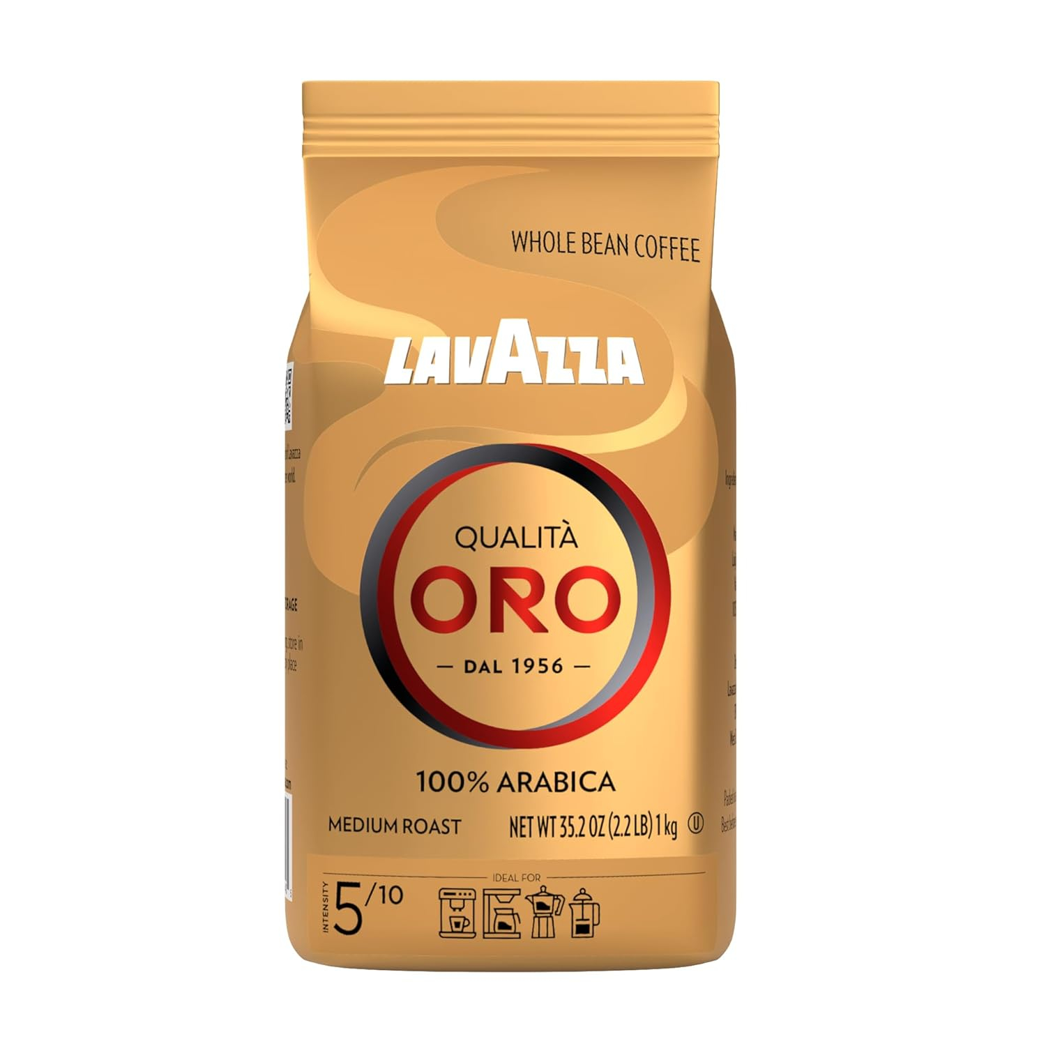 Lavazza Qualità Oro Whole Bean Coffee, Medium Roast, 100% Arabica, 2.2 lb Bag (Pack of 1)